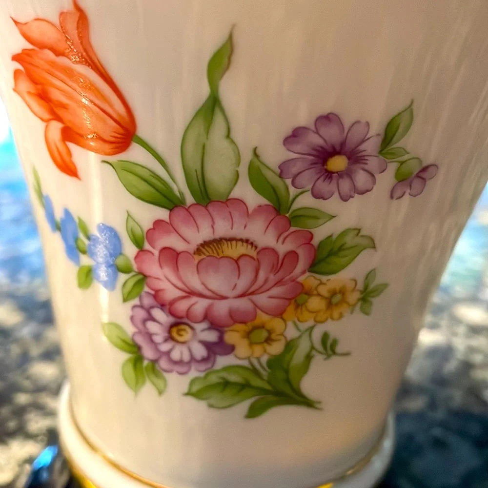 Vintage‎ Czech 1990s Royal Dux Porcelain Cobalt Vase With Flowers